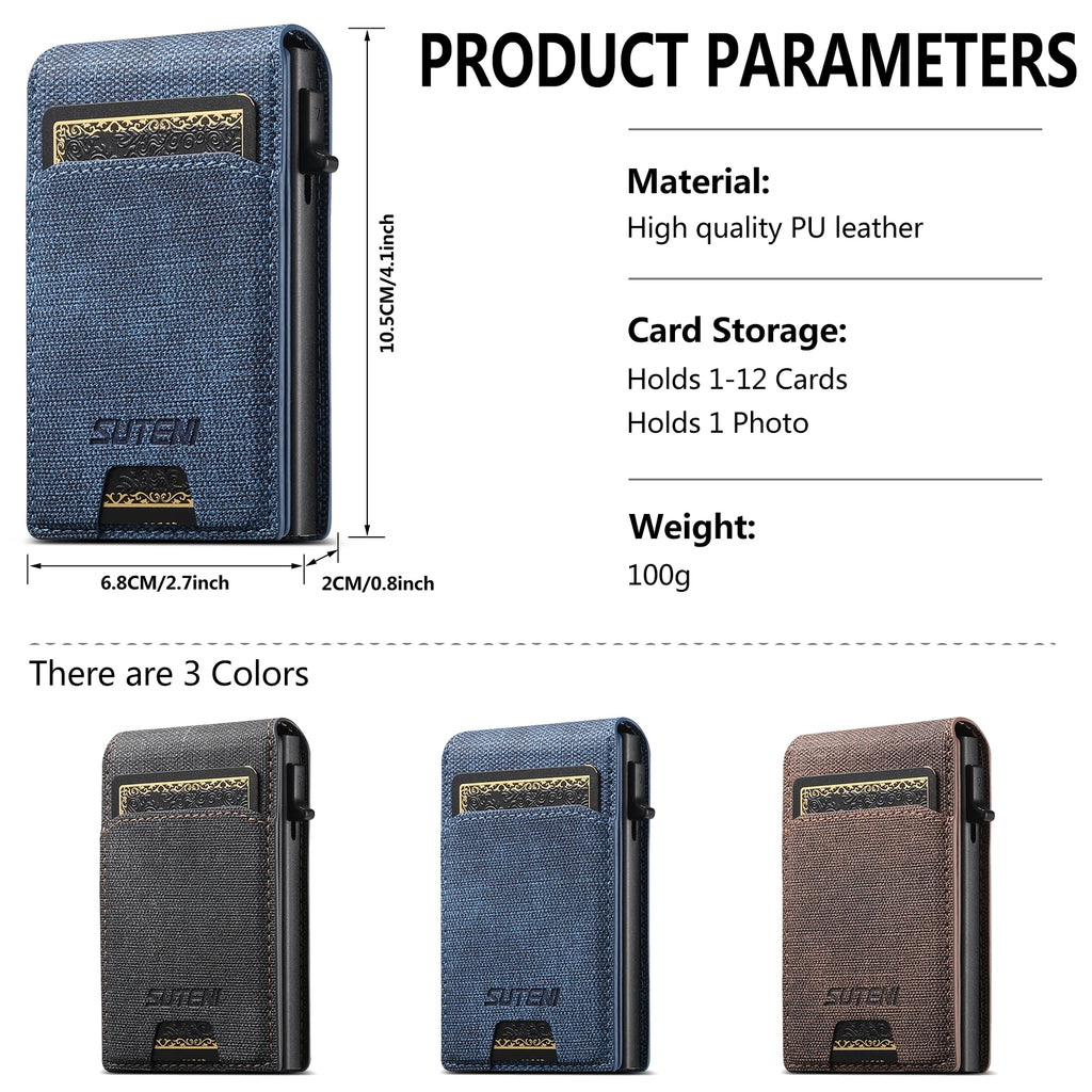 Push-Out Card Wallet - Slim Faux Leather Card Holder (Holds 12 Cards)