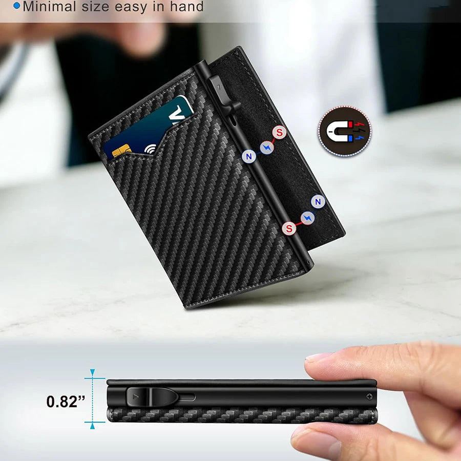 Men's Carbon Fiber Pop-Up Wallet - RFID Blocking Card Holder with ID Window & Cash Pocket