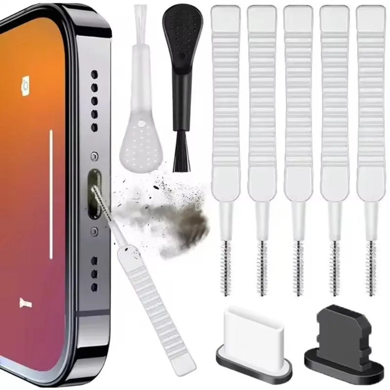 Phone Charging Port Cleaning Kit - Speaker & Port Cleaner Brush Set with Dust Plugs