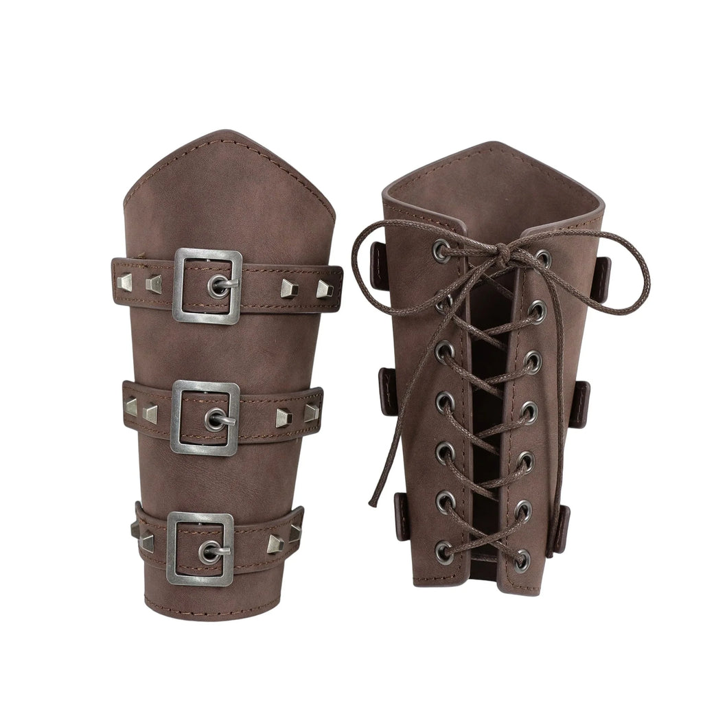 Medieval PU Leather Belt Bracers Waist Pouch Set Viking Knight Pirate