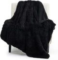 Black Fluffy Faux Fur Sherpa Throw Blanket - Soft Plush Reversible Blanket for Couch & Bed