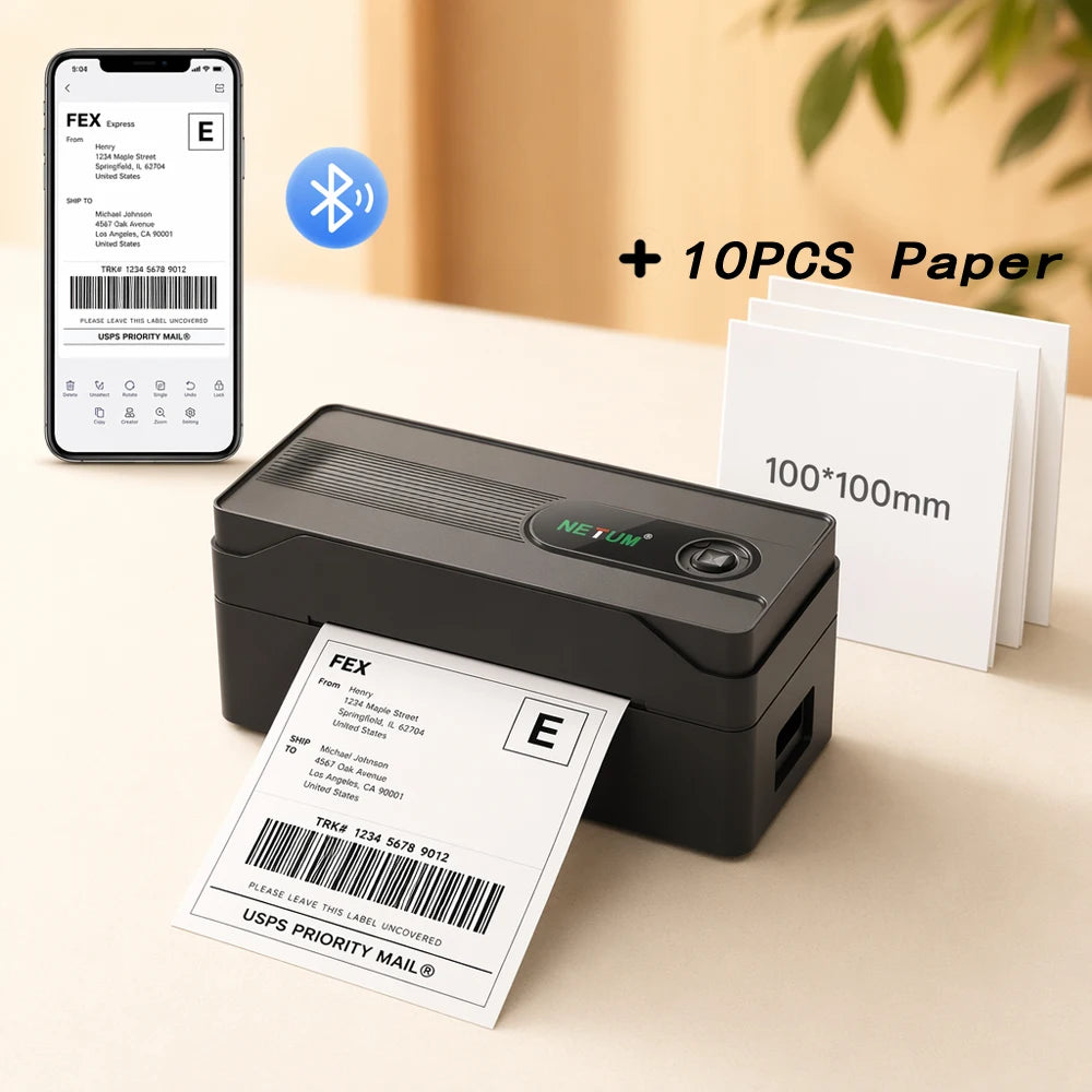 NETUM M90 4x6 Shipping Label Printer - Bluetooth & USB Thermal Label Printer, US Plug