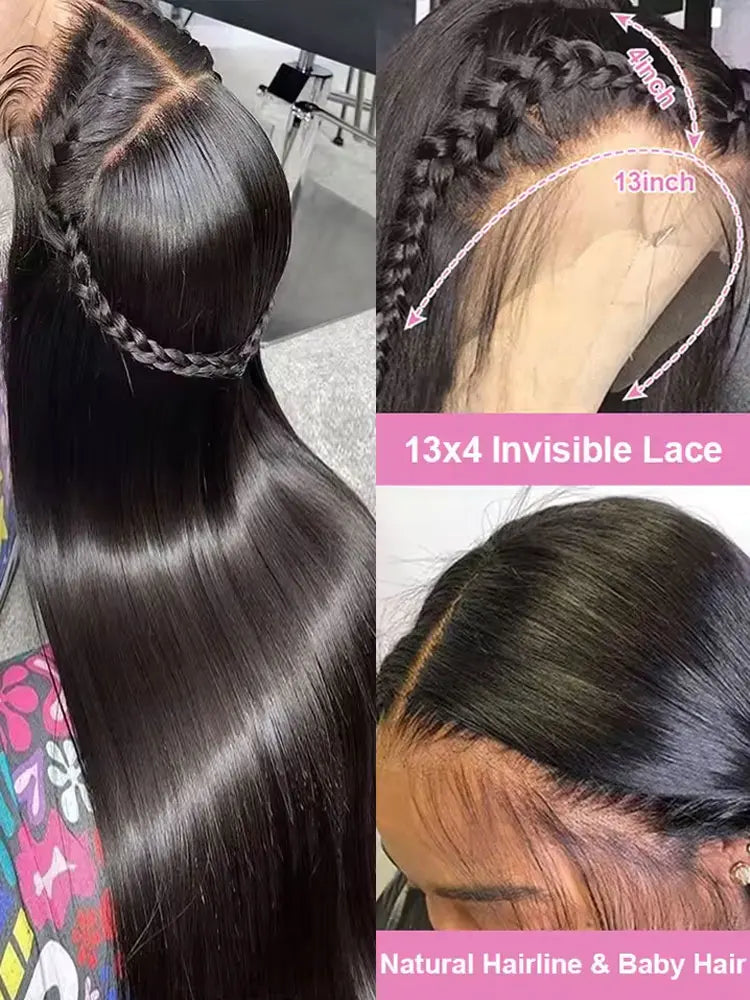 40 42 Inch 13x4 13x6 HD Transparent Bone Straight Lace Front Wigs