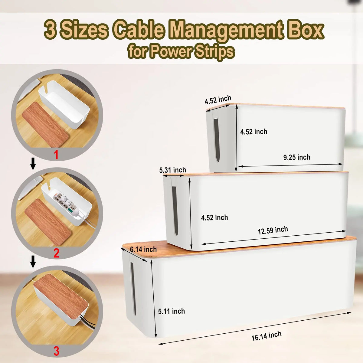 Cable Management Box, Cable Management Kit for Power Strip to Hide Wires, Cord Organizer Boxes, for Home and Office