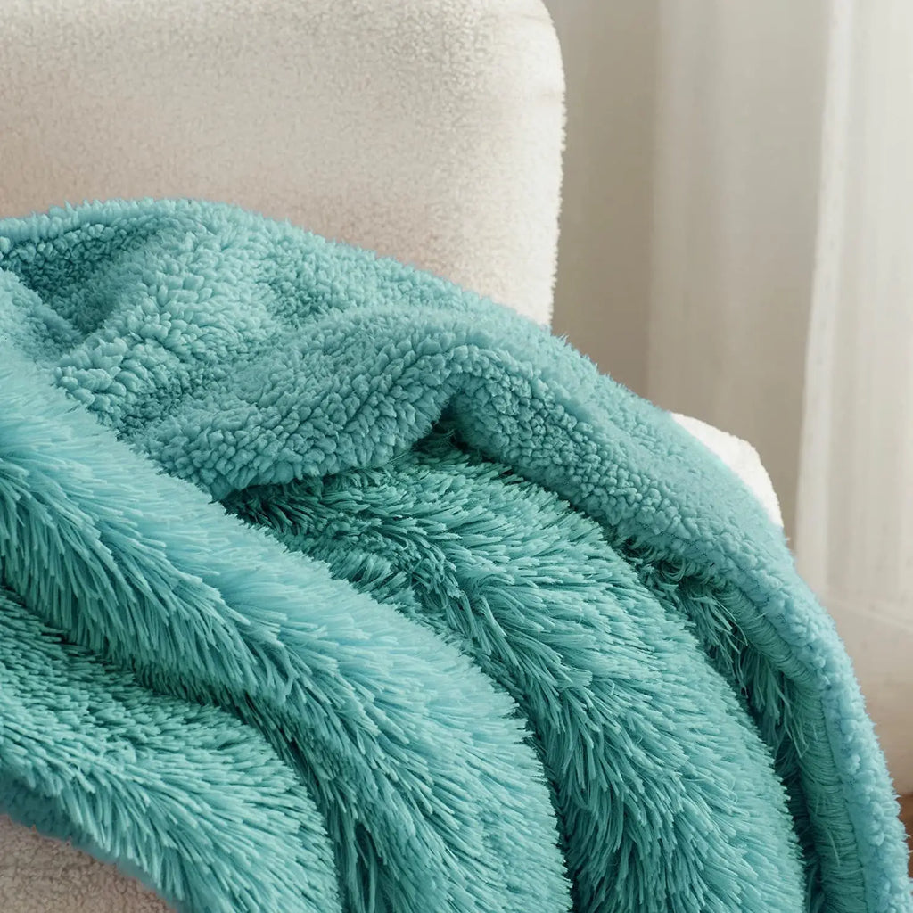 Shaggy Faux Fur Sherpa Throw Blanket - Reversible Fluffy Plush Blanket for Couch & Sofa