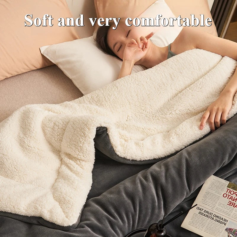 Lambswool Milk Fleece Blanket - Reversible Two-Tone Winter Bed Blanket