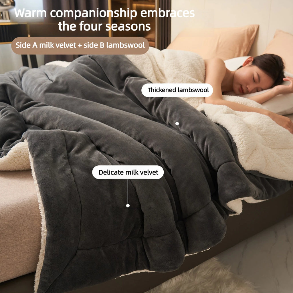 Lambswool Milk Fleece Blanket - Reversible Two-Tone Winter Bed Blanket