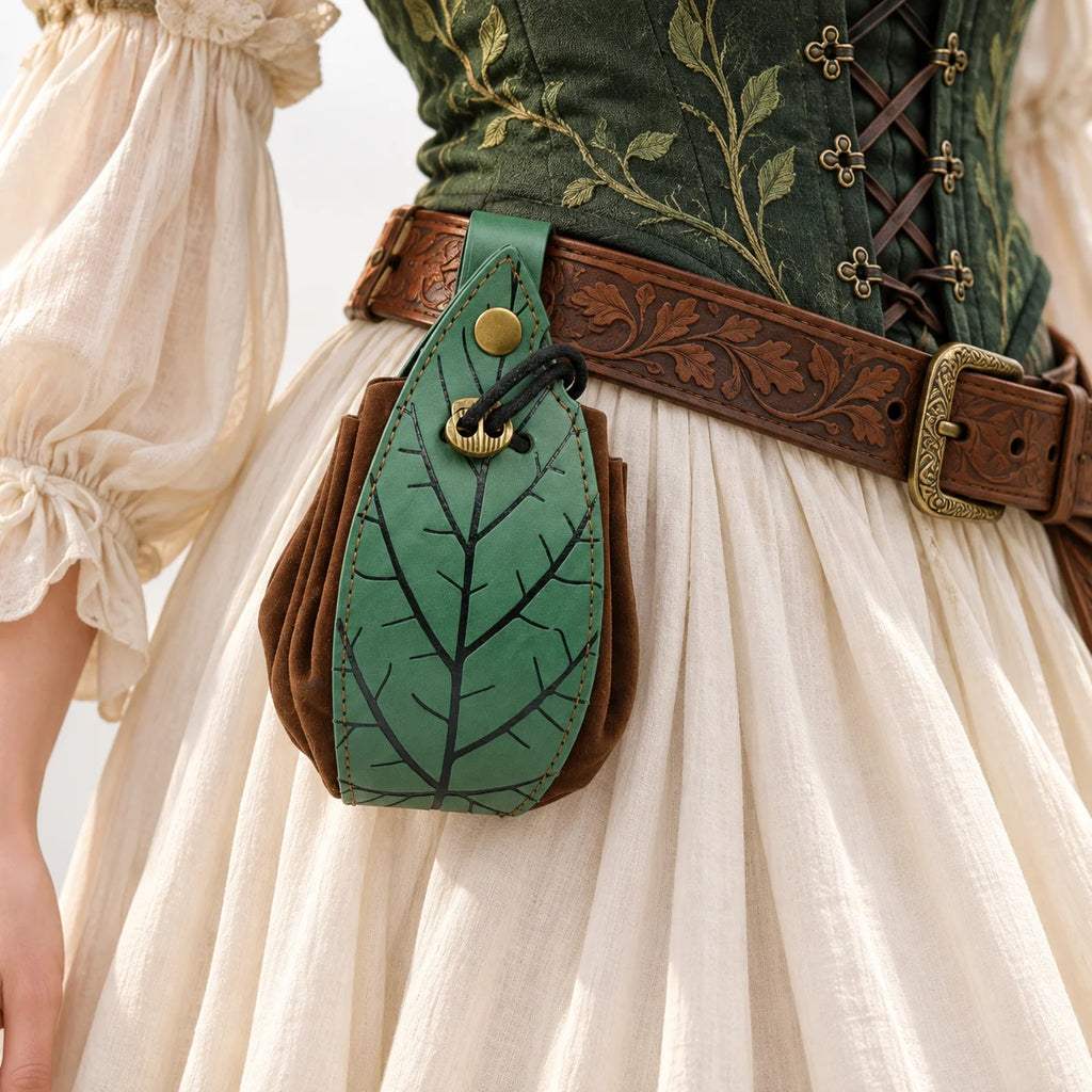 PU Leather Leaf Waist Bag for Women, Medieval Renaissance Belt Pouch,