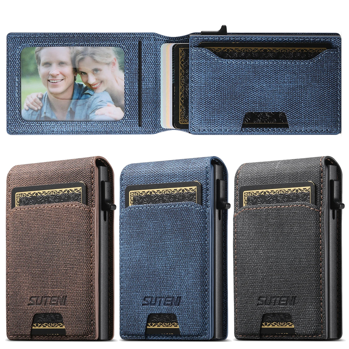 Push-Out Card Wallet - Slim Faux Leather Card Holder (Holds 12 Cards)