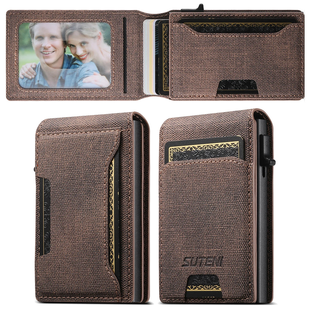 Push-Out Card Wallet - Slim Faux Leather Card Holder (Holds 12 Cards)