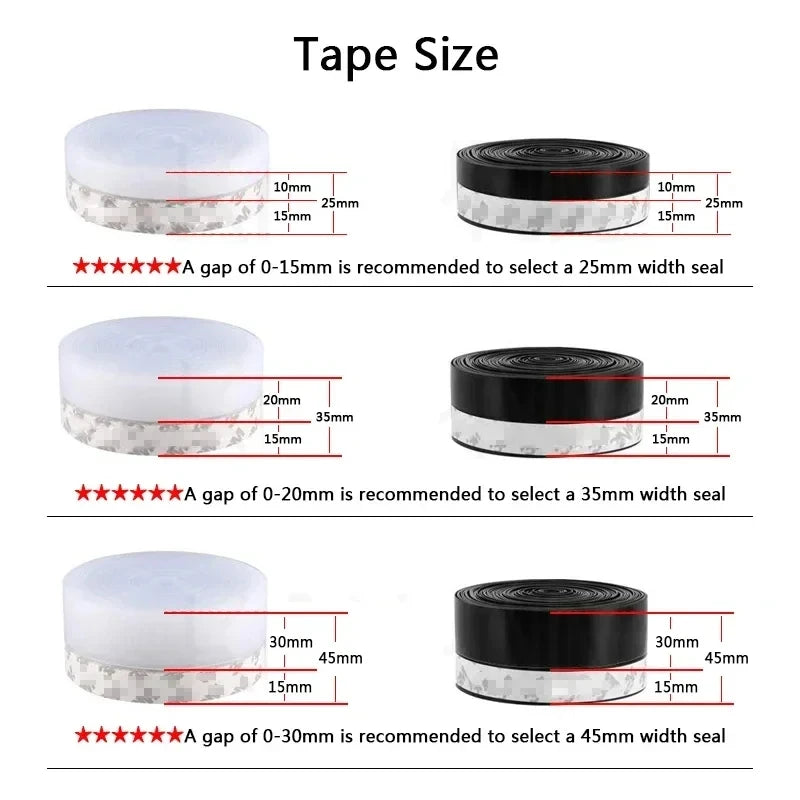 Silicone Draft Seal Tape - Transparent 35mm x 5M Self-Adhesive Door & Window Weather Stripping