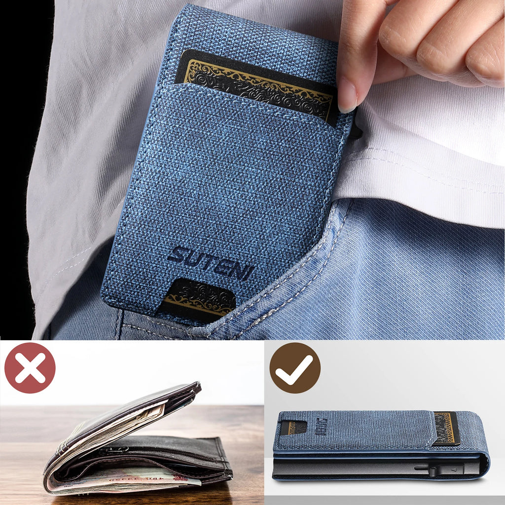 Push-Out Card Wallet - Slim Faux Leather Card Holder (Holds 12 Cards)