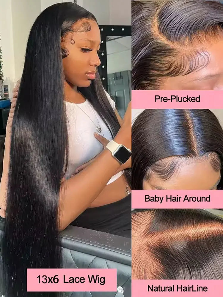 40 42 Inch 13x4 13x6 HD Transparent Bone Straight Lace Front Wigs