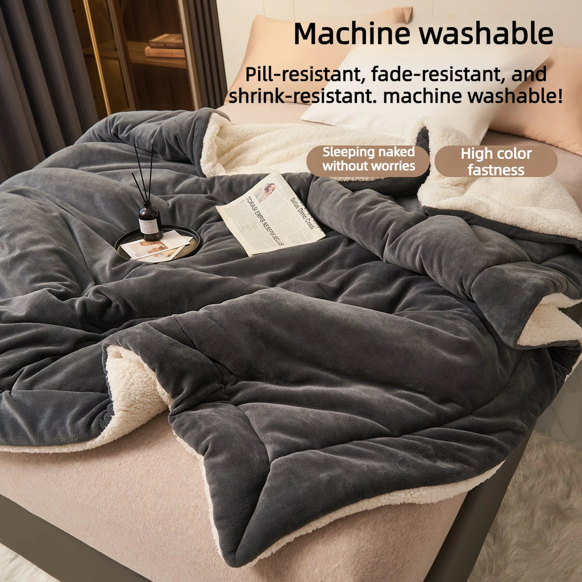 Lambswool Milk Fleece Blanket - Reversible Two-Tone Winter Bed Blanket