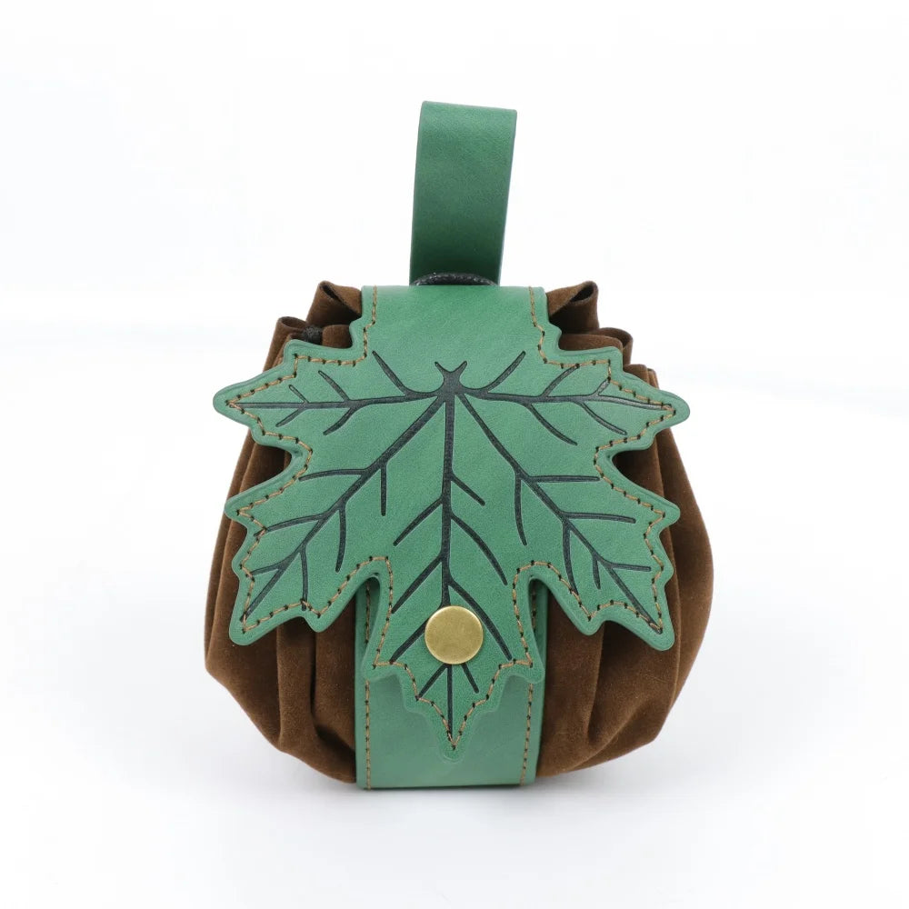 PU Leather Leaf Waist Bag for Women, Medieval Renaissance Belt Pouch,