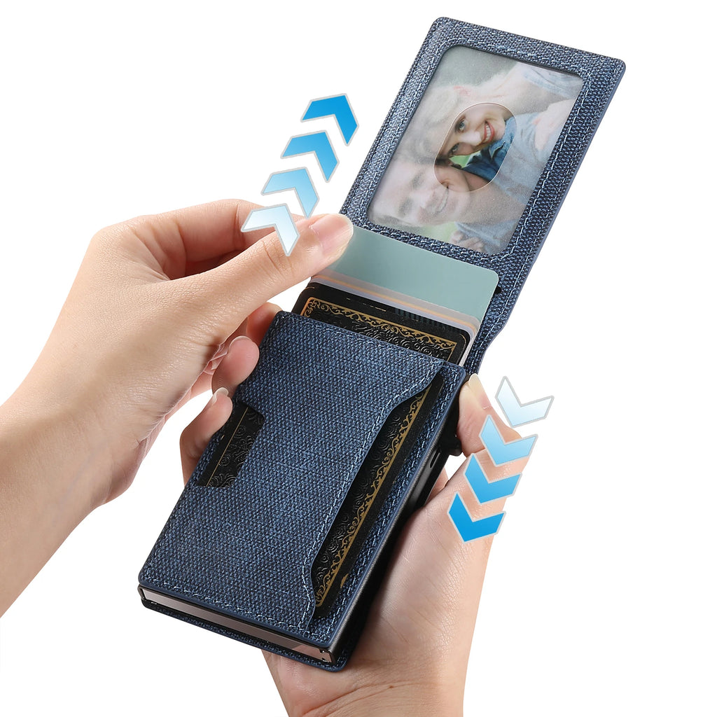 Push-Out Card Wallet - Slim Faux Leather Card Holder (Holds 12 Cards)