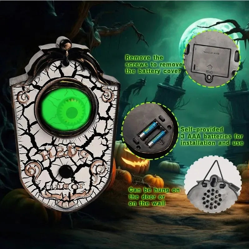 Halloween Scary One Eyed Doorbell with Sound and Light Up Eyeball Halloween Haunted House Prop Party Decoration Spooky Accessory