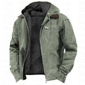 Men's Hooded Work Jacket - Fleece Lined Zip Pocket Warm Winter Coat