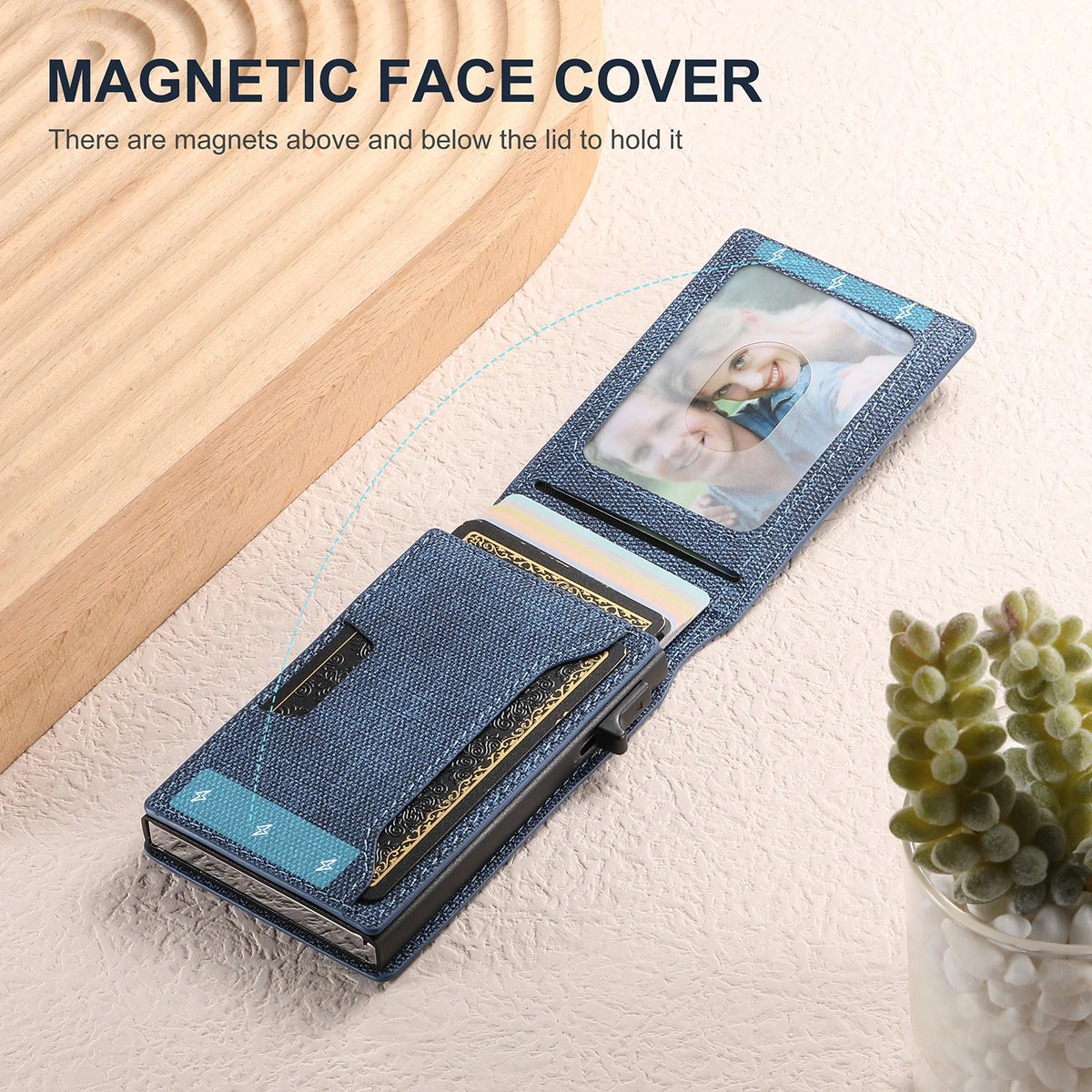 Push-Out Card Wallet - Slim Faux Leather Card Holder (Holds 12 Cards)