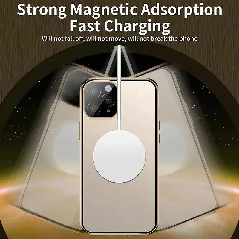 360° Full Protection Magnetic Glass Case - Double-Sided Snap Cover for iPhone 13 to 18 Pro Max