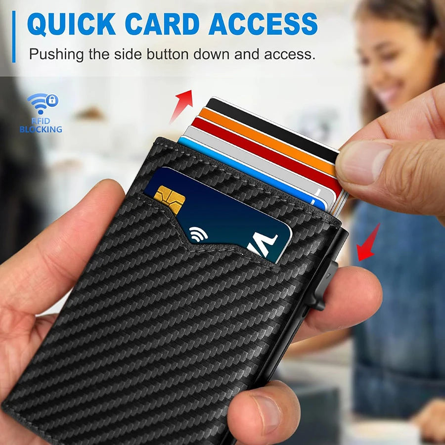 Men's Carbon Fiber Pop-Up Wallet - RFID Blocking Card Holder with ID Window & Cash Pocket