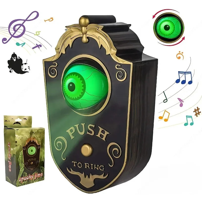 Halloween Scary One Eyed Doorbell with Sound and Light Up Eyeball Halloween Haunted House Prop Party Decoration Spooky Accessory