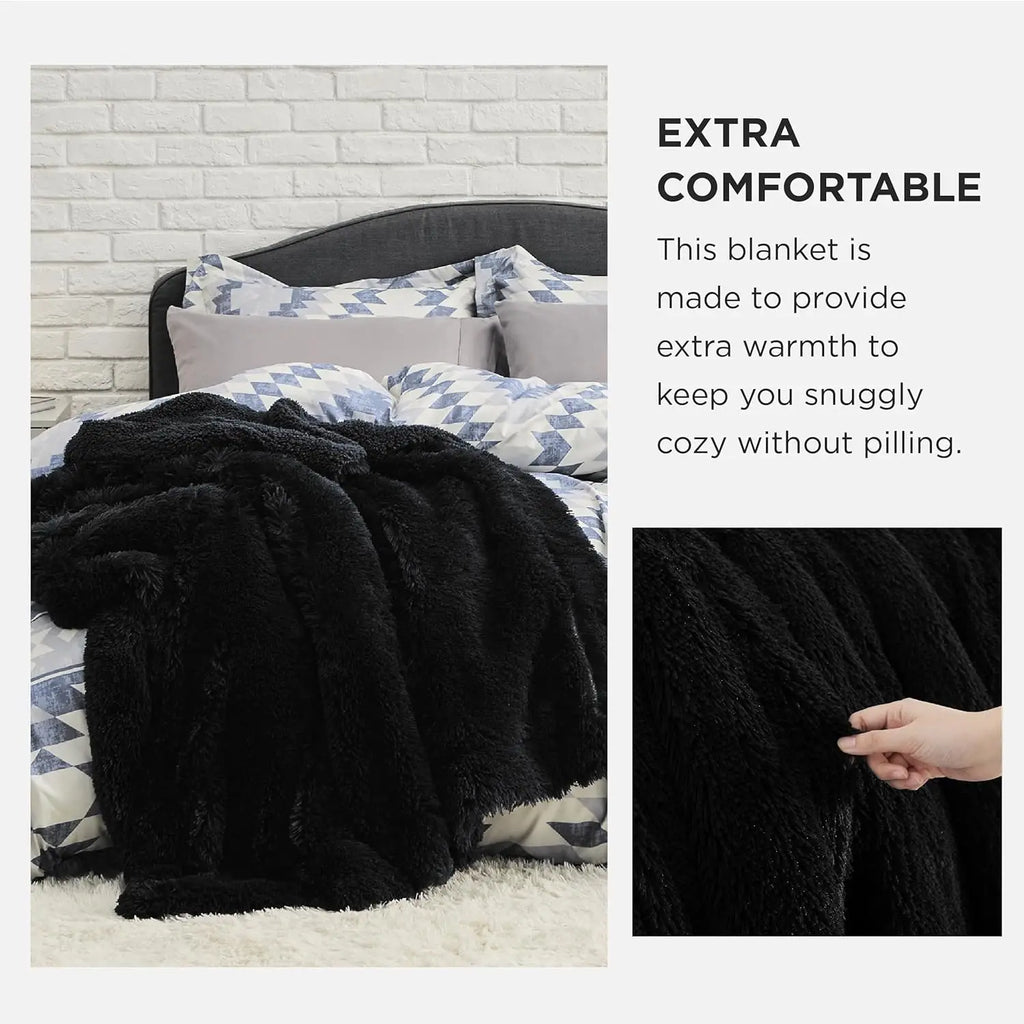 Black Fluffy Faux Fur Sherpa Throw Blanket - Soft Plush Reversible Blanket for Couch & Bed