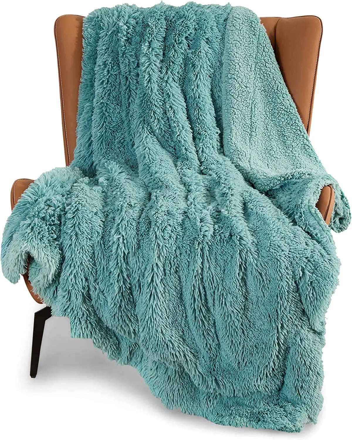 Shaggy Faux Fur Sherpa Throw Blanket - Reversible Fluffy Plush Blanket for Couch & Sofa