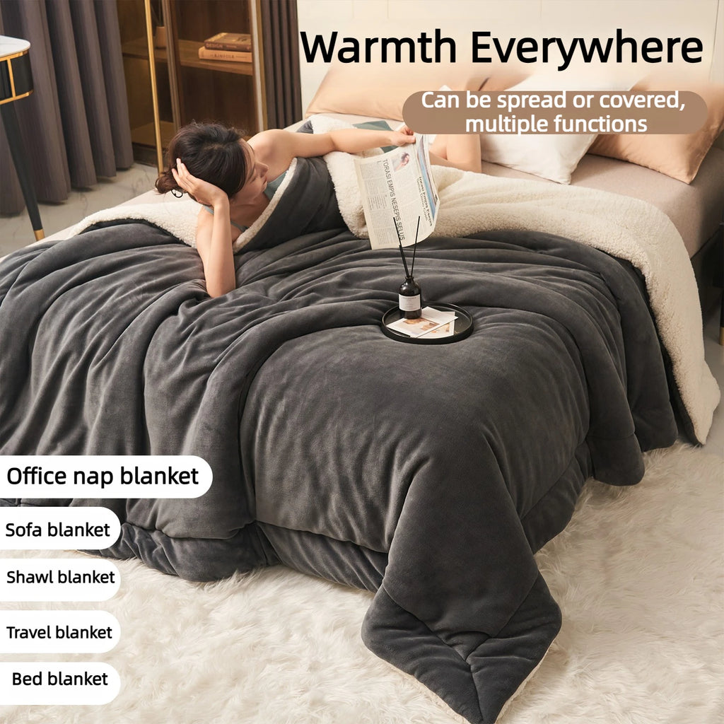 Lambswool Milk Fleece Blanket - Reversible Two-Tone Winter Bed Blanket