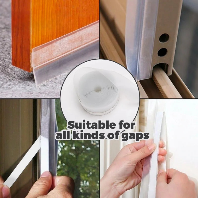 Silicone Draft Seal Tape - Transparent 35mm x 5M Self-Adhesive Door & Window Weather Stripping