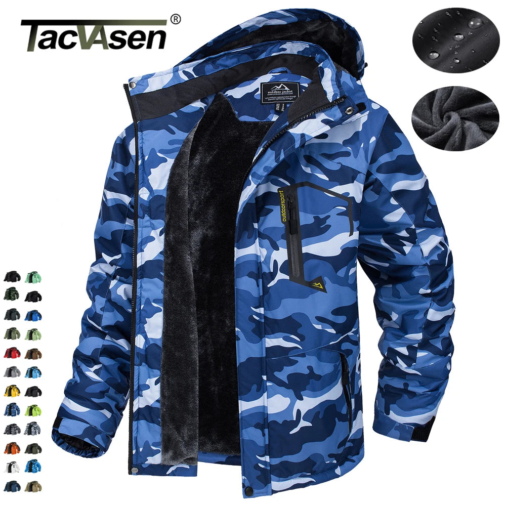 Men's Waterproof Winter Ski Jacket - Fleece-Lined Hooded Snow Coat
