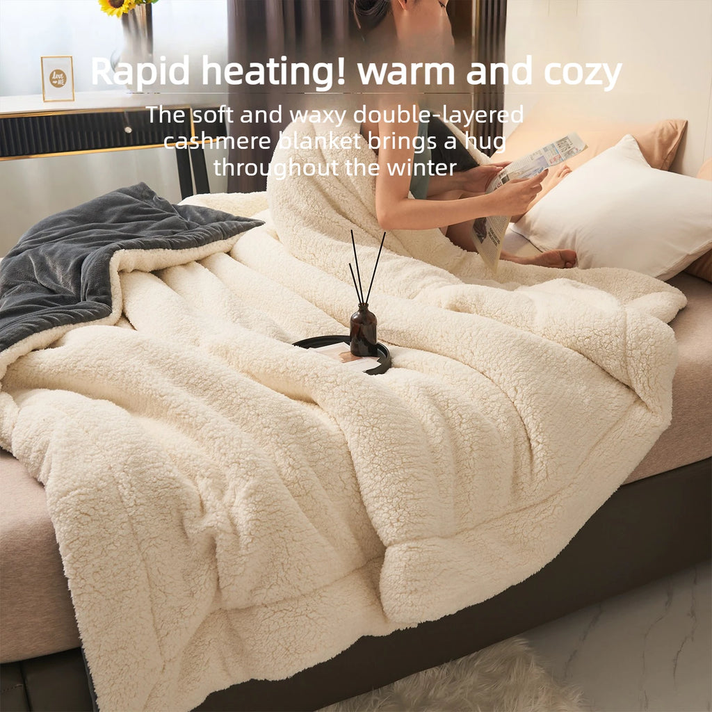 Lambswool Milk Fleece Blanket - Reversible Two-Tone Winter Bed Blanket