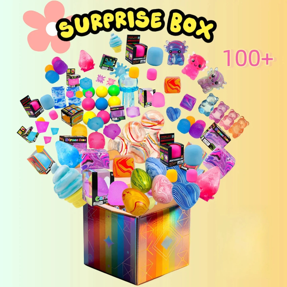 100+Pcs Surprise Box Toys Novelty Stress Relief Assorted Squishy