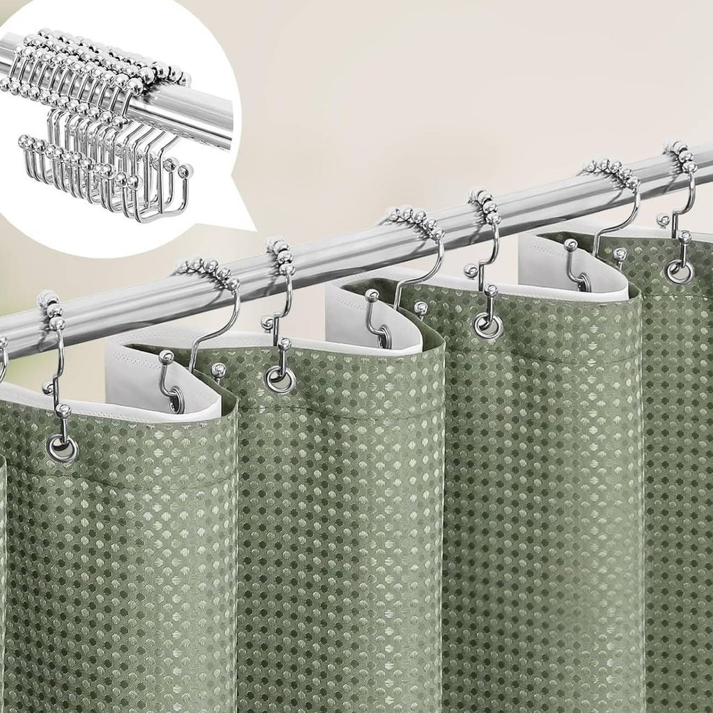 72"W x 78"H Sage Green Waffle Textured 3 in 1 Shower Curtain Set