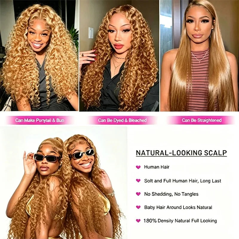 34 38Inch Honey Blonde Wig Human Hair Deep Wave 13x6 Hd Lace Frontal