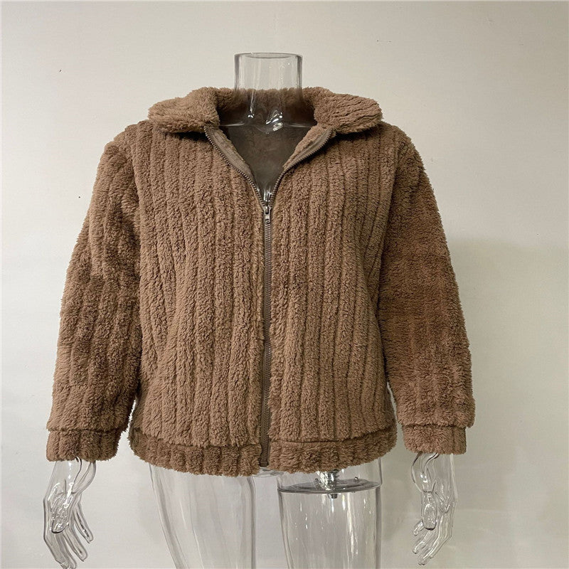 Oversized Fleece Sherpa Jacket with Pockets and Zip Up