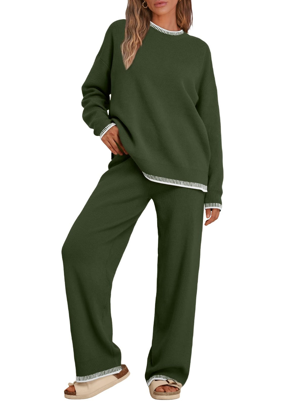 LILLUSORY Women's 2-Piece Knit Lounge Set, Sweater Loungewear