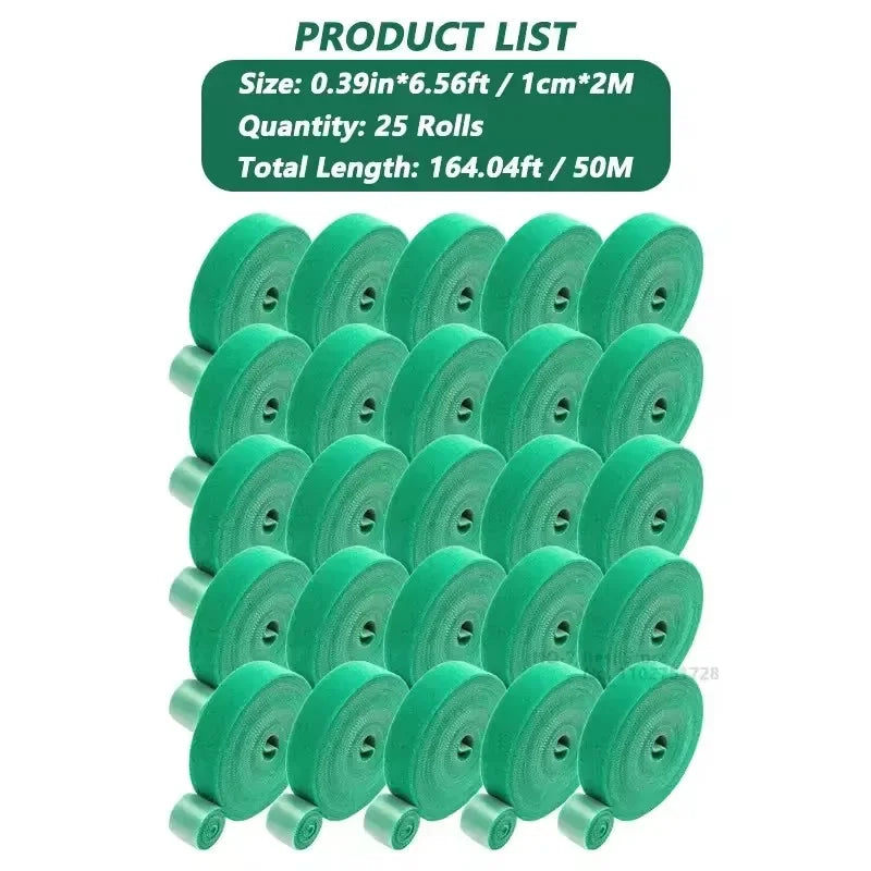 Self Adhesive Plant Nylon Cable Tie Green Adjustable Plants Hook Loop Support Garden Twine Bandage Reusable Fastener Tape Strips