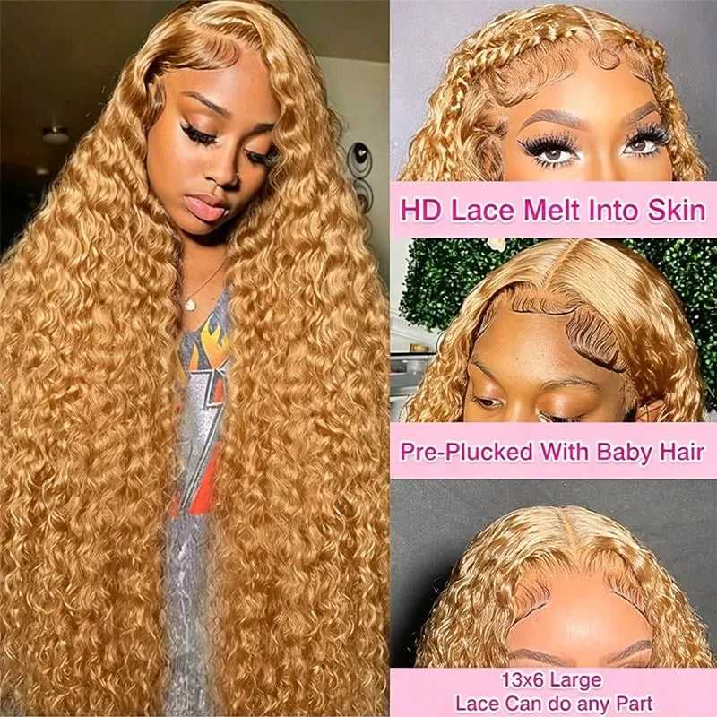 34 38Inch Honey Blonde Wig Human Hair Deep Wave 13x6 Hd Lace Frontal