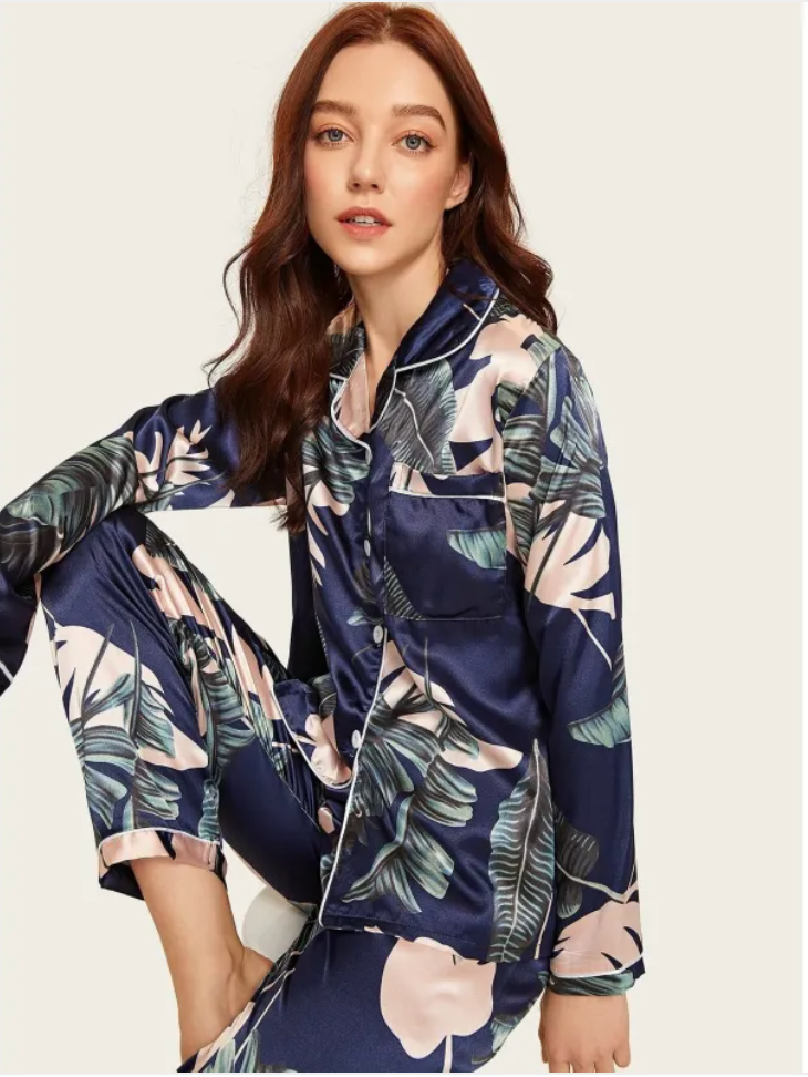 Women's Stretch Satin Two-Piece Pajama Set