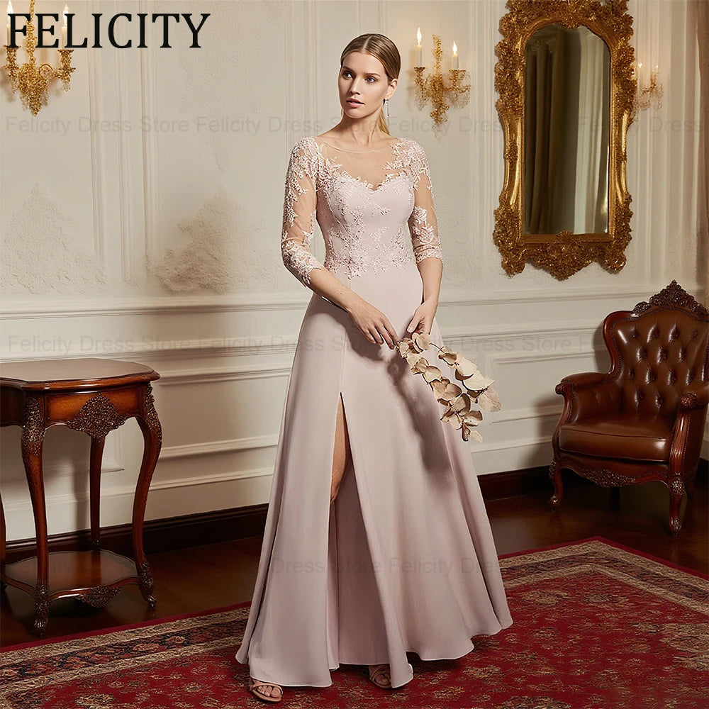 FELICITY Customized A-Line Mother of the Bride Dresses Elegant Wedding Guest Dresses Split Front Appliques Formal Occasion Gowns