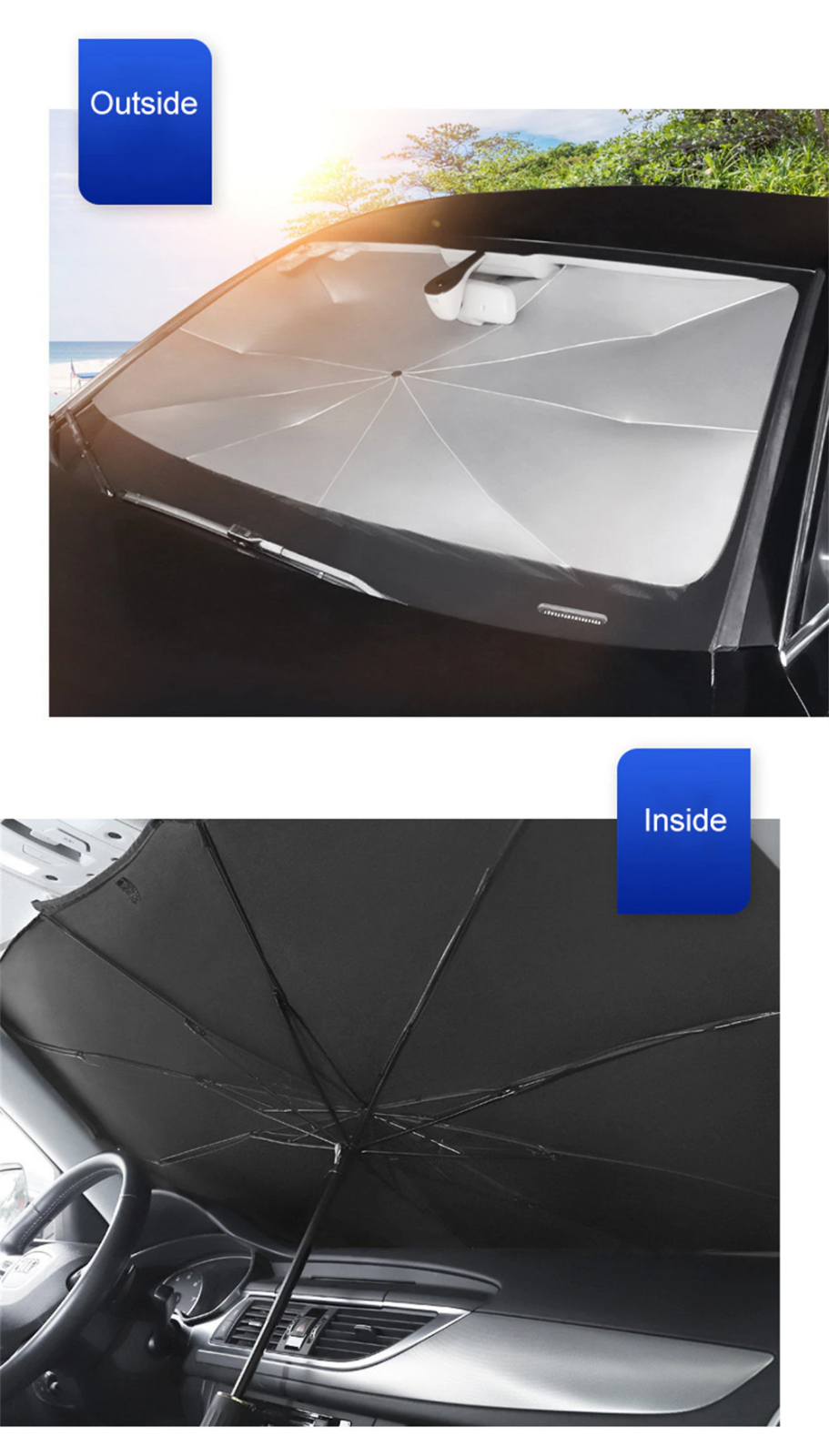 57" Umbrella Windshield Sun Shade - Foldable