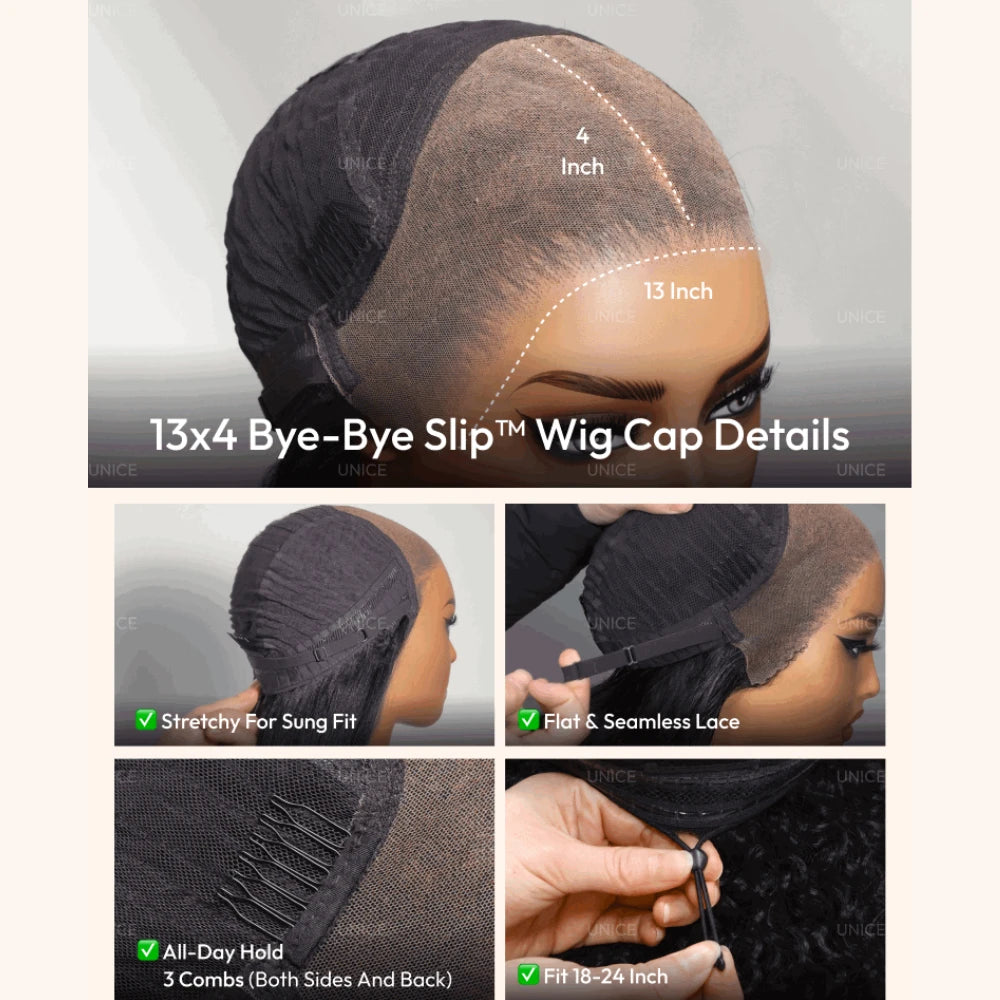 UNice Honey Blonde Highlights Water Wave Wig Side Part No-Slip 13x4 Lace Frontal Human Hair Wigs 150% Density