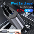 Retractable Car Charger 120W, USB & Type-C Fast Charging