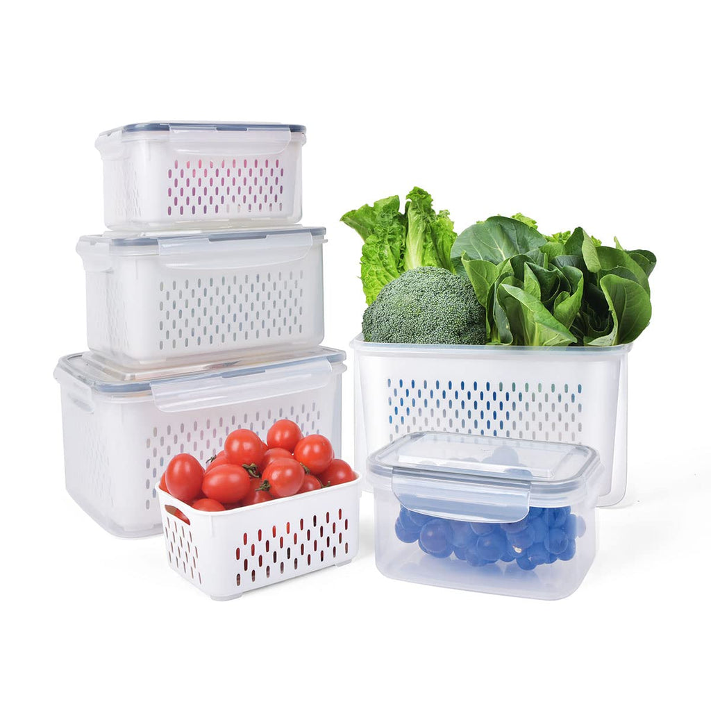 Produce Saver Storage Containers for Fridge, 5-Piece Set with Lids & Colanders, BPA-Free