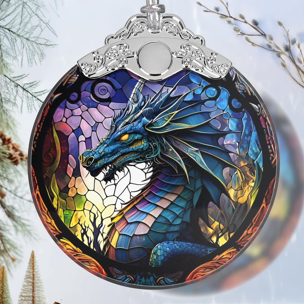 Stained Glass Dragon Ornament with Wings