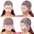 99J Burgundy 13X6 HD Transparent Lace Frontal Wigs 220% Density Remy Hair Straight Wig 46 Inch Pre Plucked With Baby Hair For Women