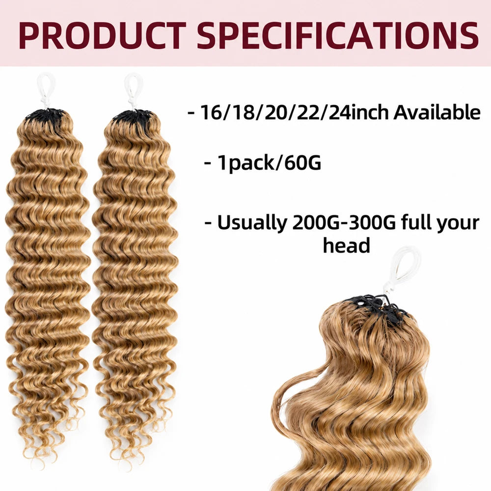 Deep Wave Crochet Hair #27 Color Human Extensions Feather Miracle