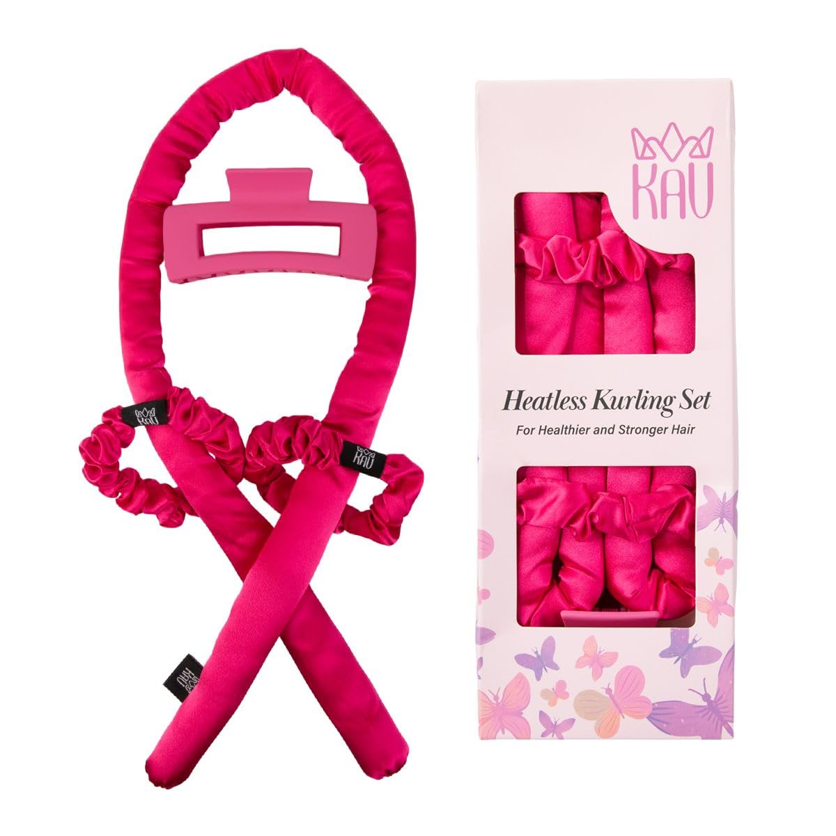 Satin Heatless Curling Rod Set, Overnight Curls, All Hair Types (Hot Pink)