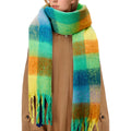 Women's Chunky Blanket Scarf, Oversized Plaid Winter Wrap (Blue Plaid)